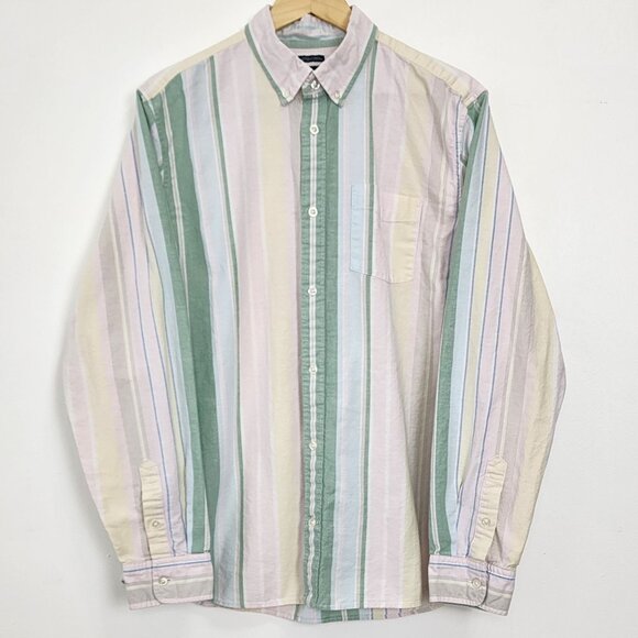 GAP Oxford Button Down Pastel Stripe Easter Spring Preppy Cotton Blend Stretch - Picture 1 of 10